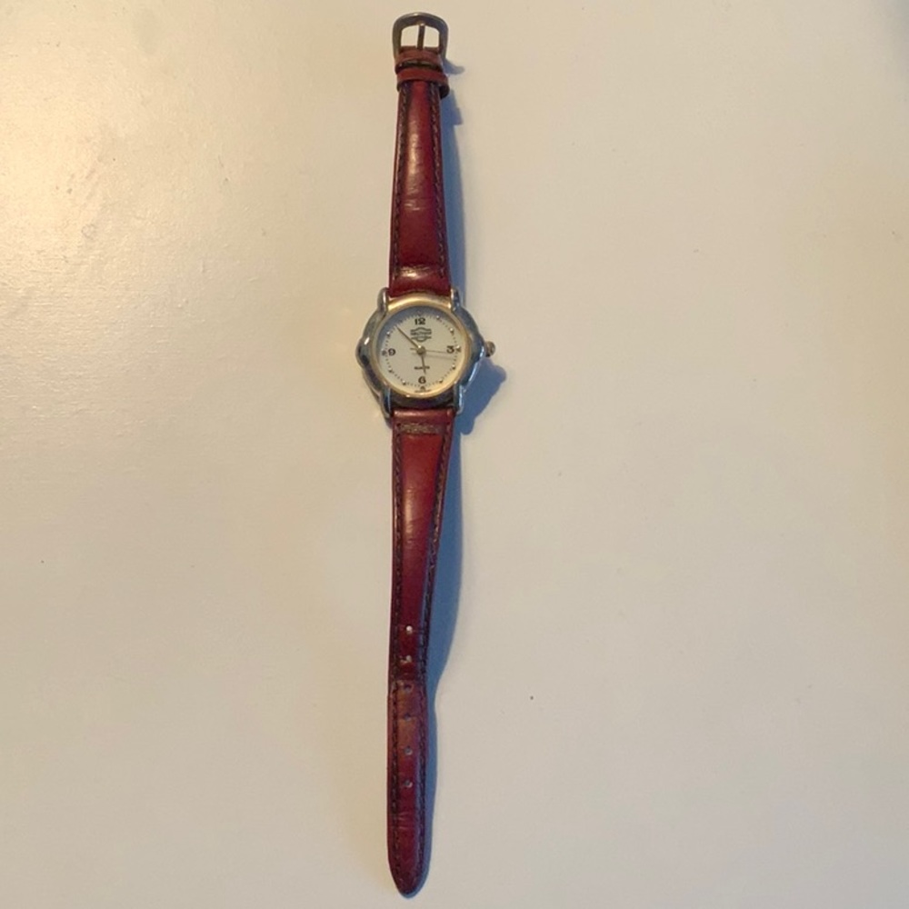 Vintage Waltham Gold And Red Leather Band Watch
